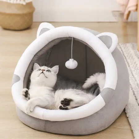 CozyKitty™ Dream Dome - Bed with Teaser Ball Nest Pet House Thicken Cushion Sleeping Bed Antislip Kitten Warm Half Enclosed Bed
